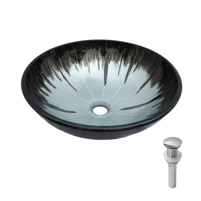 Crackle Vessel Sink With Pop Up Drain, Oval Bathroom Basin - Gray by HouseOfZazla