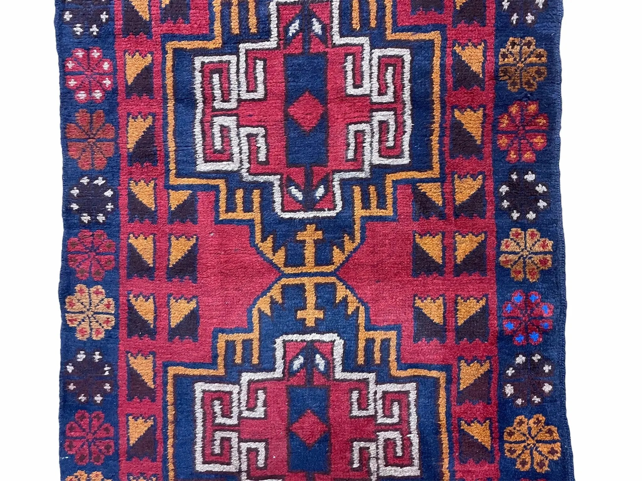 3 X 4.3 Vintage Handmade Tribal Wool Rug Balouch Rug Afghan Rug Red Blue Nice by Jewel Rugs