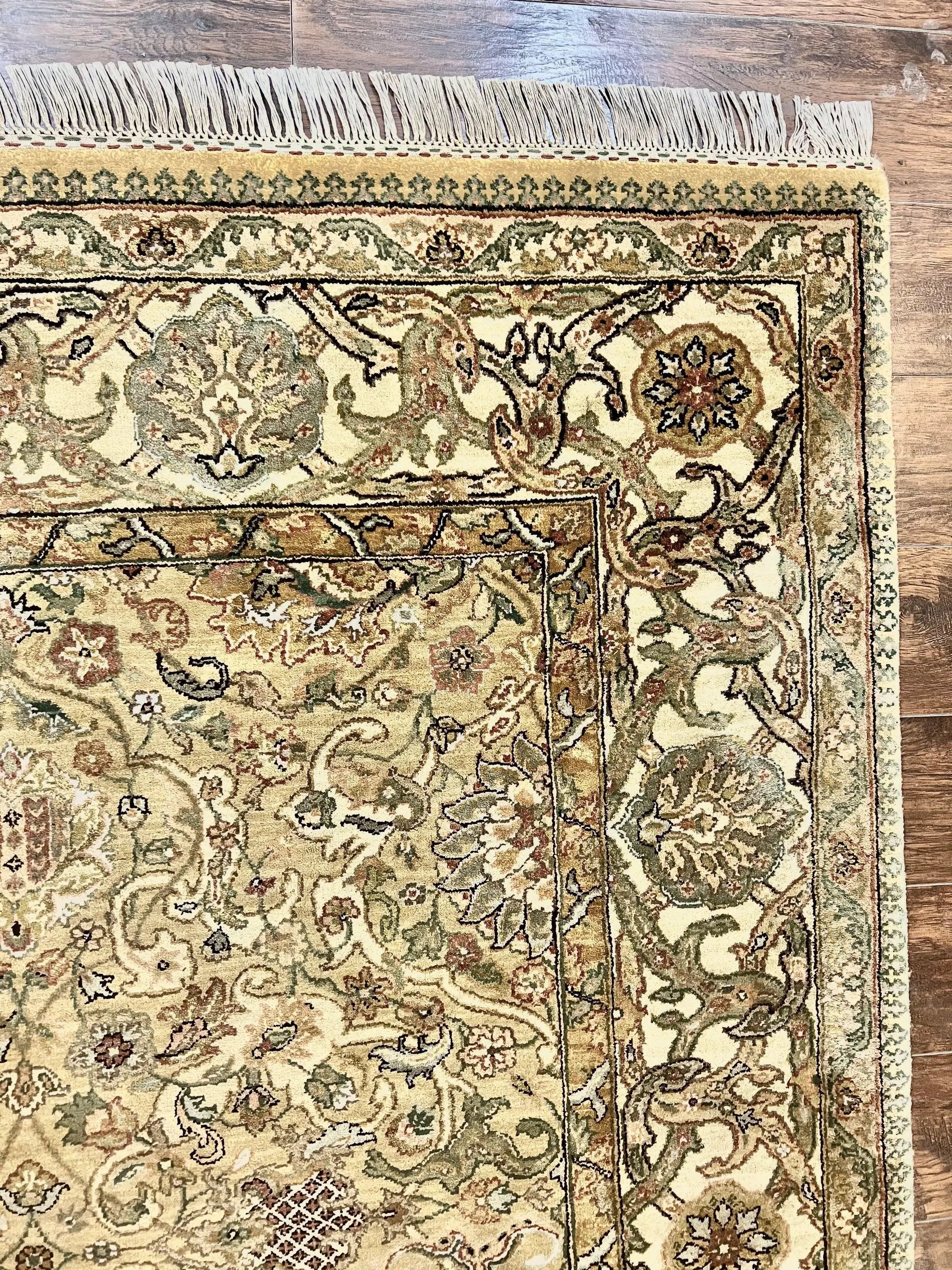 Indo Mahal Rug 8x10, Indian Jaipur Rug 8 x 10 ft, Wool Indo Persian Carpet, Handmade Traditional Floral Area Rug, Olive Green, Vintage Rug by Jewel Rugs