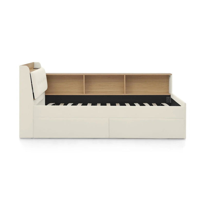 Upholstered Daybed With Storage Headboard, Wireless Charging, LED Lights by Unique Piece Furniture