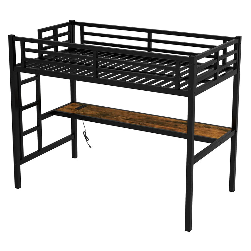 Metal Twin XL Size Loft Bed with Power Outlet and LED Light by HouseOfZazla