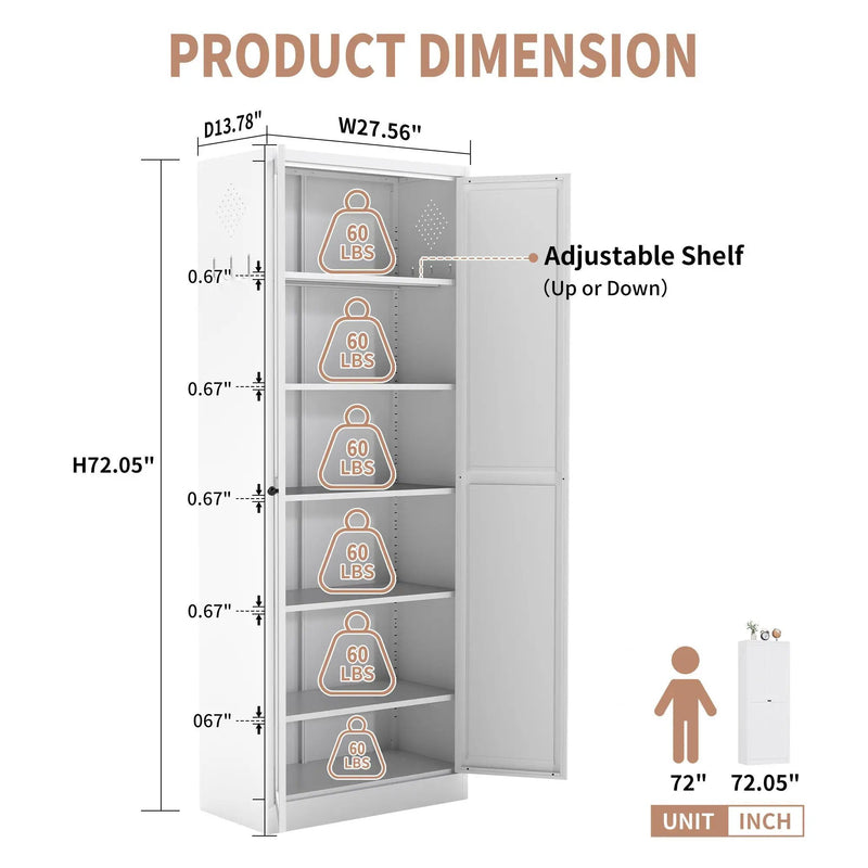 Kitchen Pantry Cabinet With Doors, Heavy-Duty Freestanding Storage Organizer With 5 Adjustable Shelves, Tool Free Assembly - White by Unique Piece Furniture