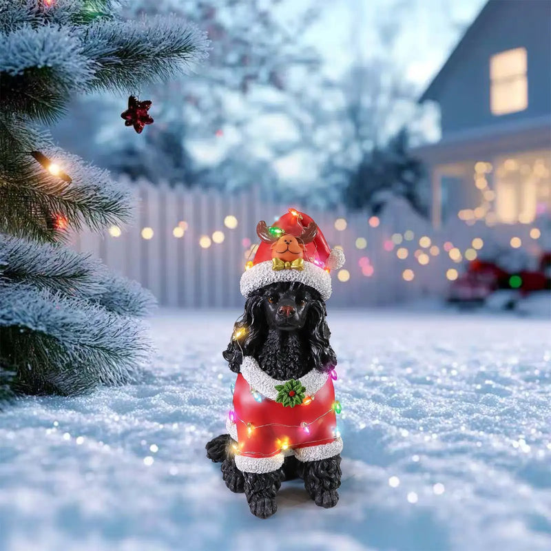 Festive Black Poodle Christmas Statue by HouseOfZazla