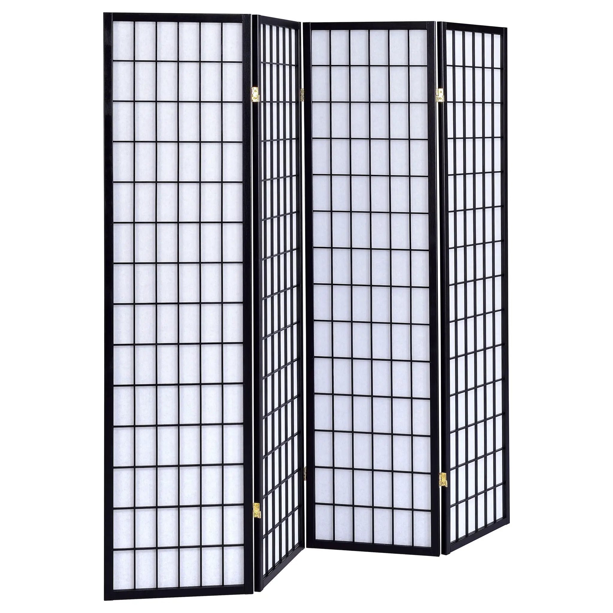 Roberto 4-Panel Room Divider Folding Shoji Screen Black by Unique Piece Furniture