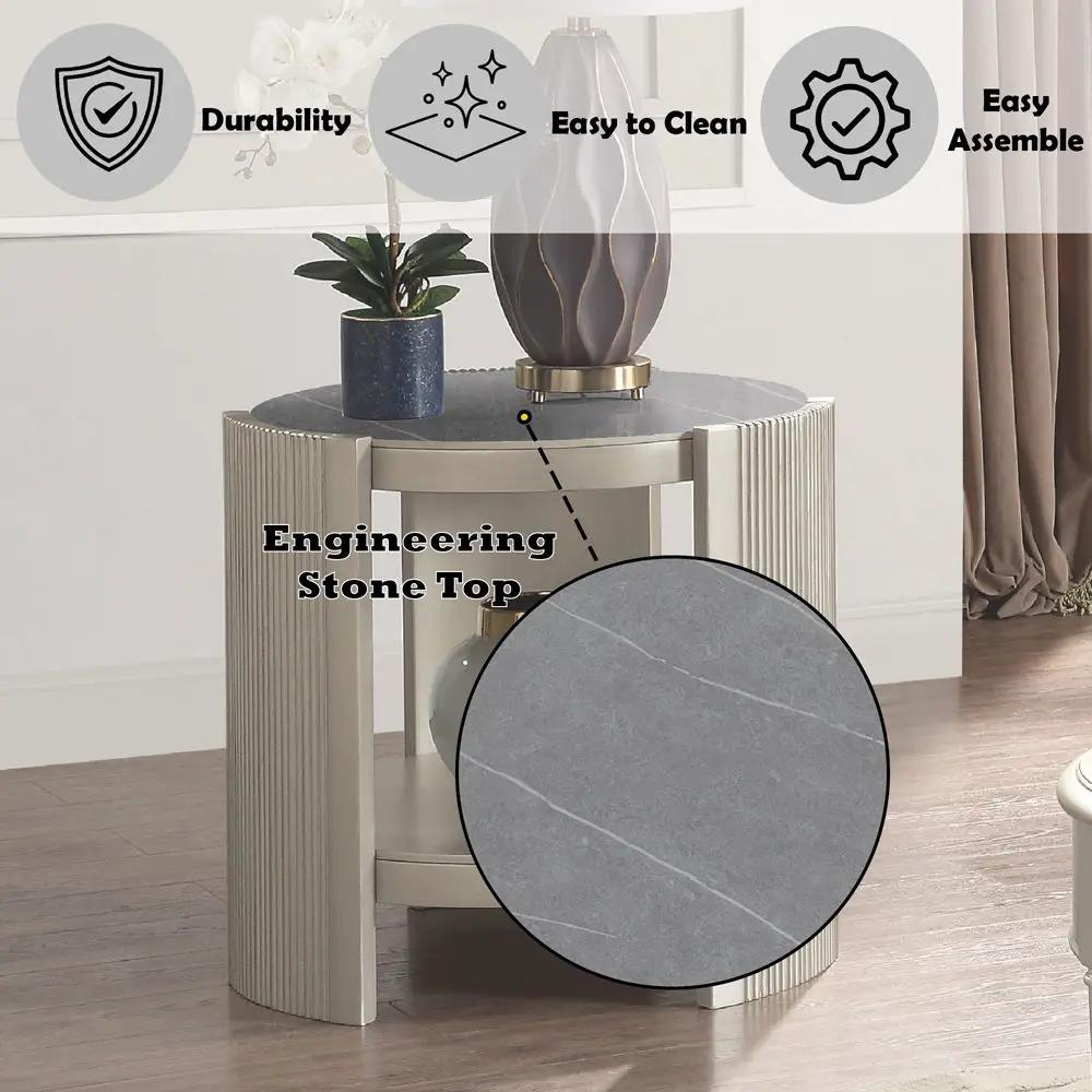 Kasa - End Table - Sintered Stone & Champagne by Unique Piece Furniture