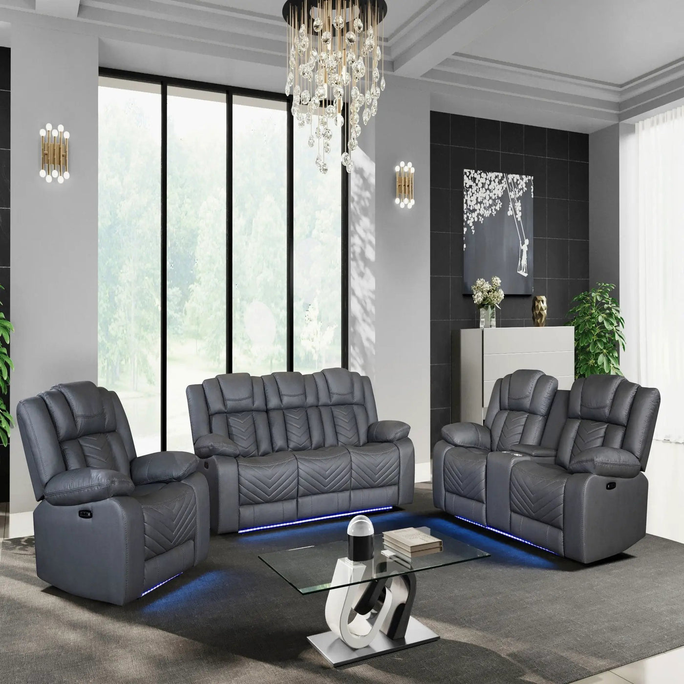 Raize - Power Living Room Set With Storage Console And Cup Holders by Unique Piece Furniture