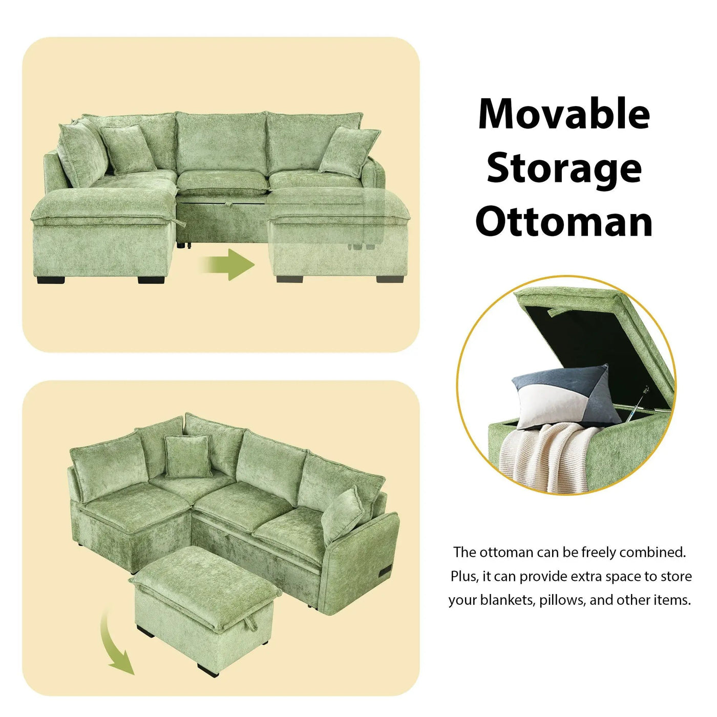 Convertible Sofa Bed Sectional Sofa Sleeper L-Shaped Sofa With A Storage Ottoman, Two Pillows, Two Power Sockets And Two USB Ports For Living Room by HouseOfZazla