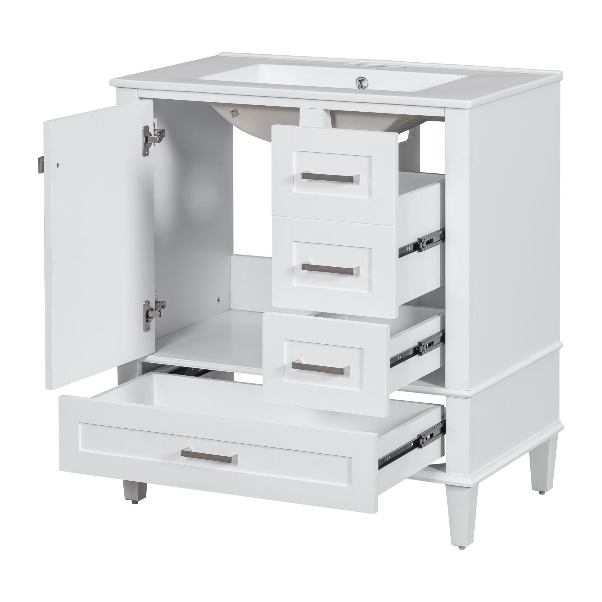 Bathroom Vanity & Tall Storage Cabinet Set With Doors, Adjustable Shelves, Soft Close Hinges, Sink