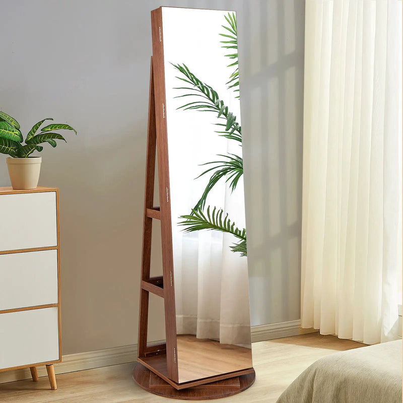 360° Rotating Mirrored Jewelry Cabinet Armoire 3 Color LED Modes Lockable by DirectDeals