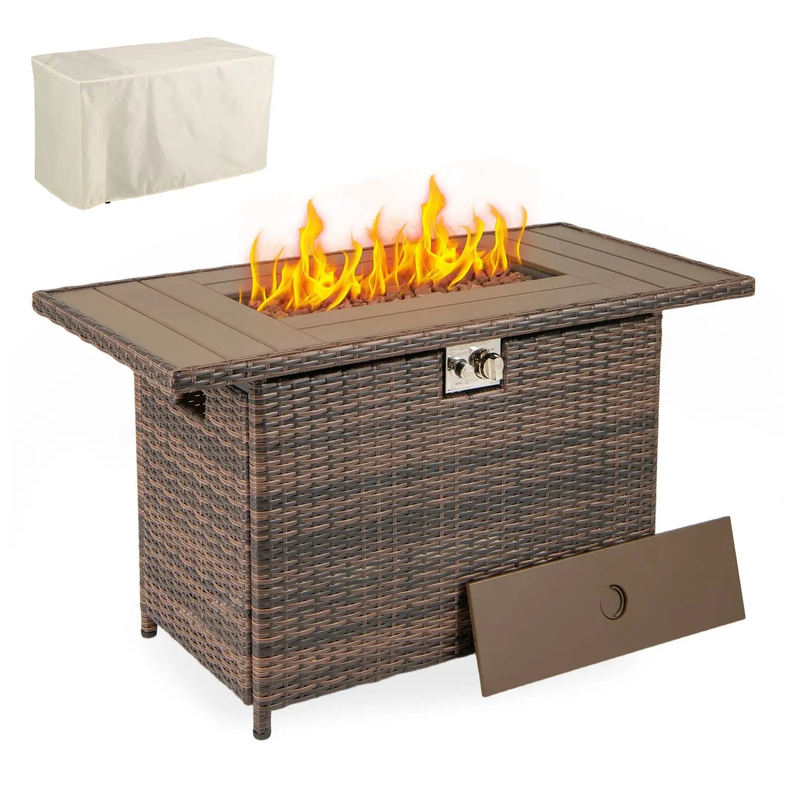 44.5 Inch Propane Fire Pit Table Rattan Gas 2-in-1 with Stainless Steel Burner by DirectDeals