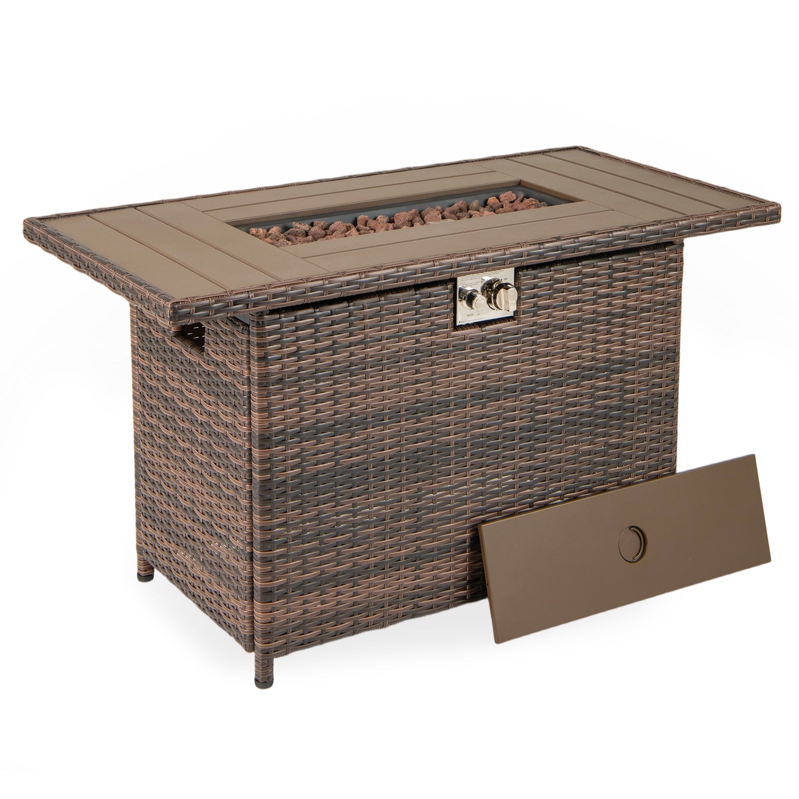 44.5 Inch Propane Fire Pit Table Rattan Gas 2-in-1 with Stainless Steel Burner by DirectDeals