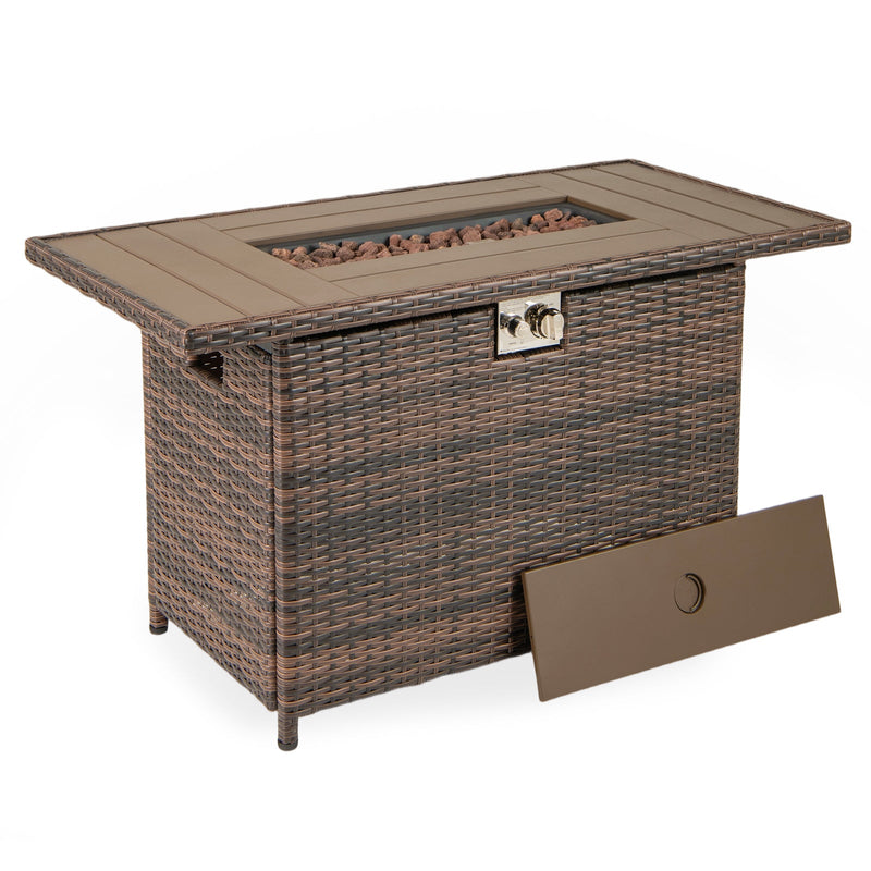44.5 Inch Propane Fire Pit Table Rattan Gas 2-in-1 with Stainless Steel Burner by DirectDeals