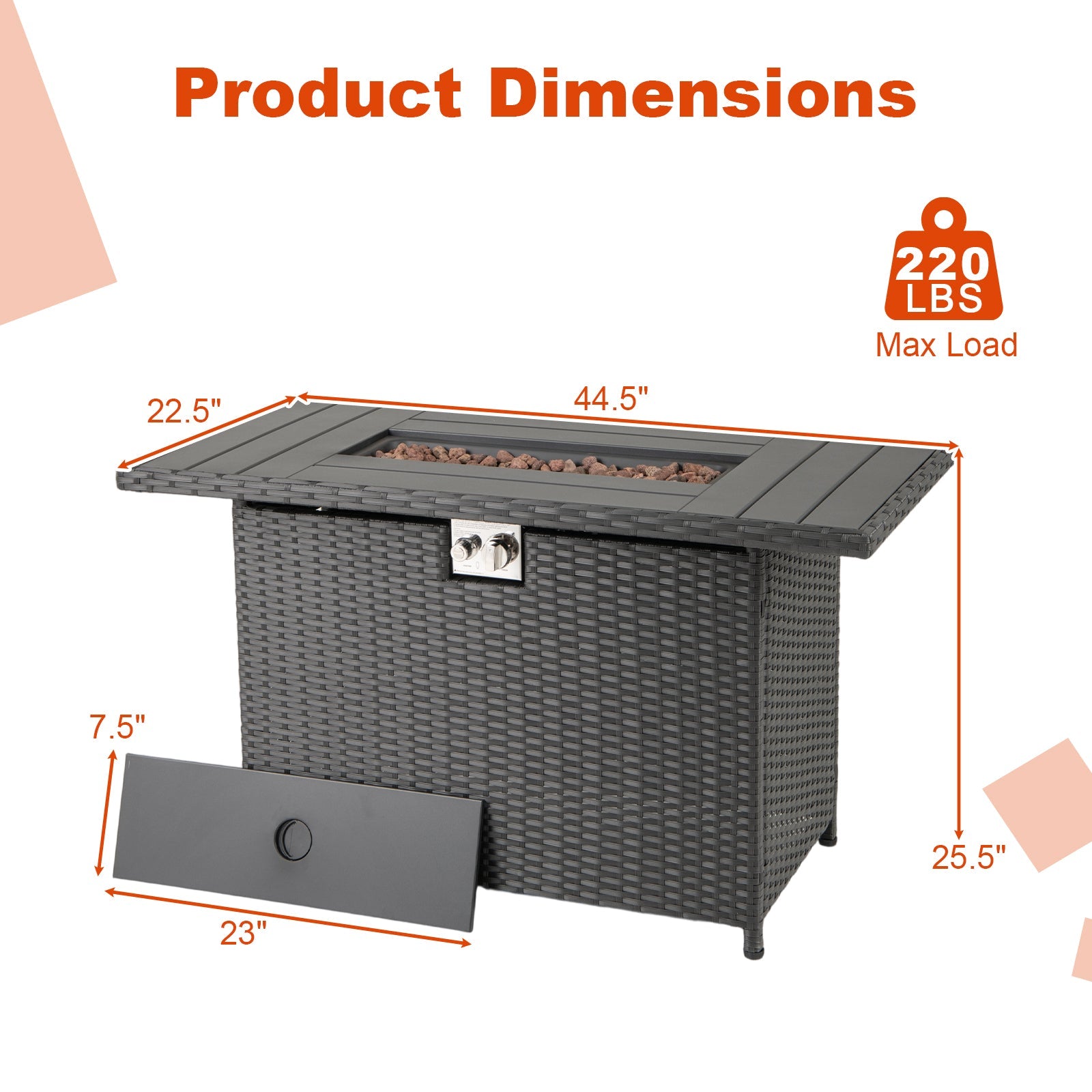 44.5 Inch Propane Fire Pit Table Rattan Gas 2-in-1 with Stainless Steel Burner by DirectDeals