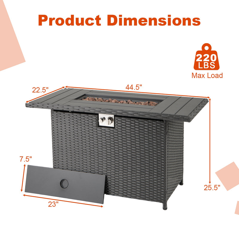 44.5 Inch Propane Fire Pit Table Rattan Gas 2-in-1 with Stainless Steel Burner by DirectDeals