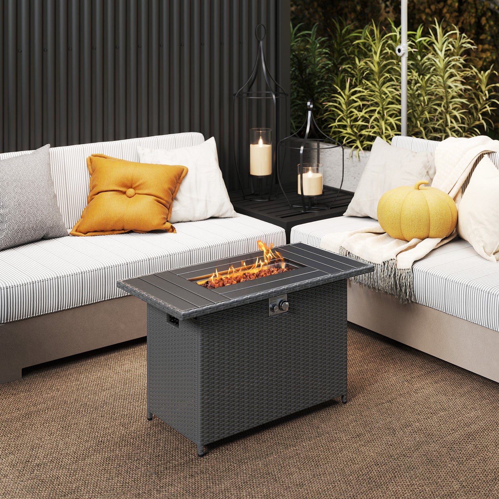 44.5 Inch Propane Fire Pit Table Rattan Gas 2-in-1 with Stainless Steel Burner by DirectDeals