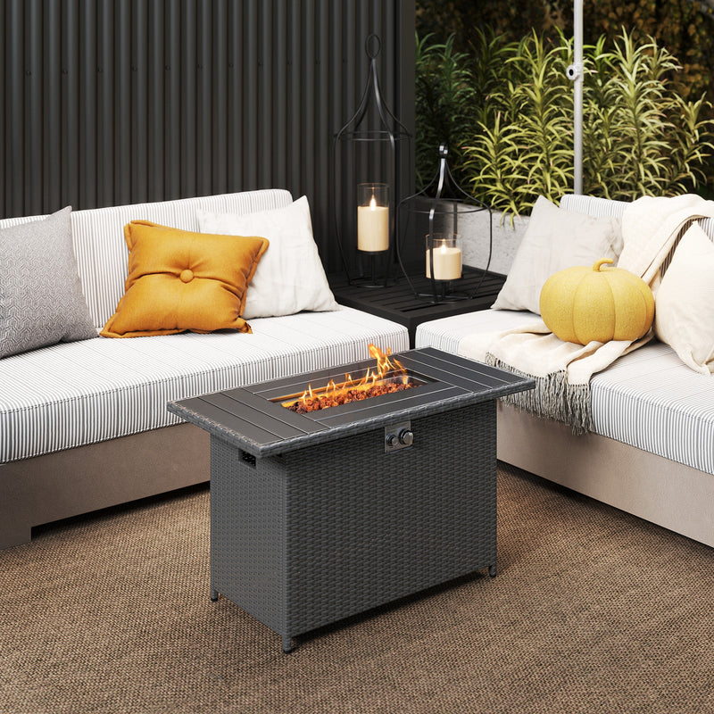 44.5 Inch Propane Fire Pit Table Rattan Gas 2-in-1 with Stainless Steel Burner by DirectDeals