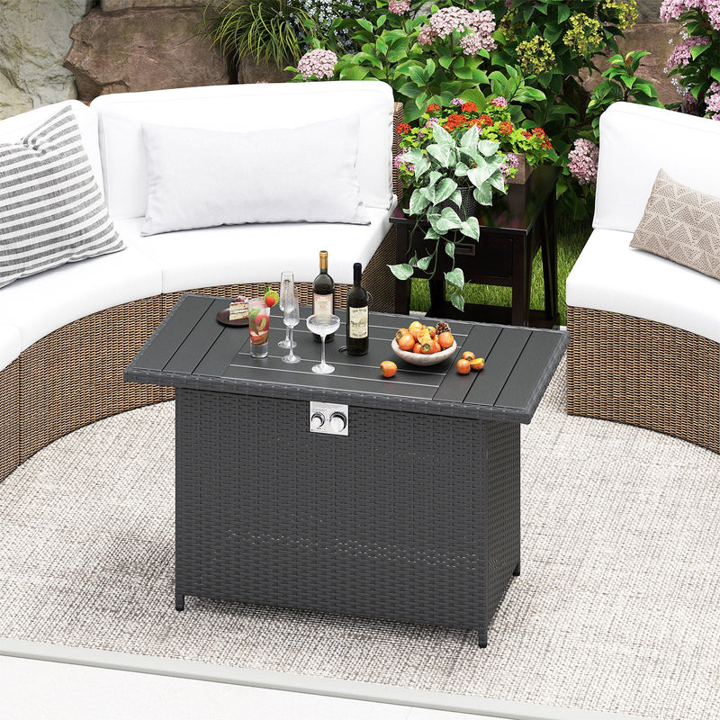 44.5 Inch Propane Fire Pit Table Rattan Gas 2-in-1 with Stainless Steel Burner by DirectDeals
