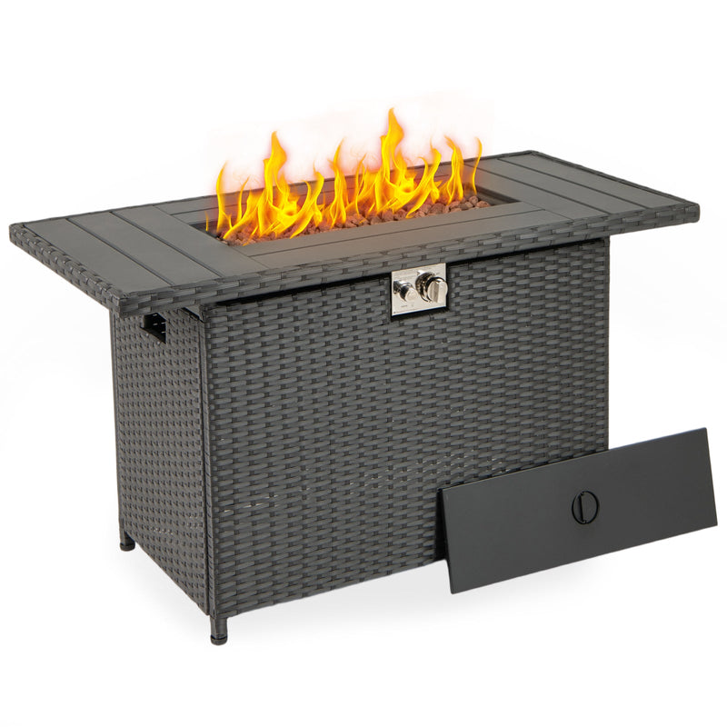 44.5 Inch Propane Fire Pit Table Rattan Gas 2-in-1 with Stainless Steel Burner by DirectDeals