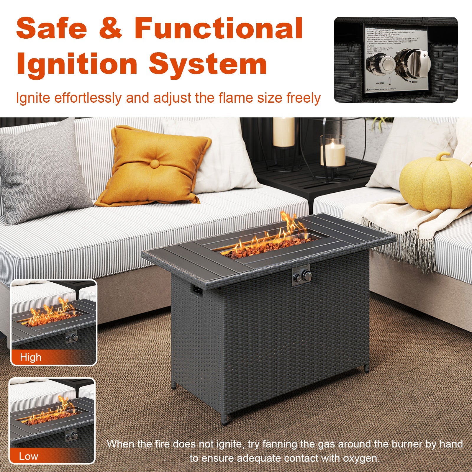 44.5 Inch Propane Fire Pit Table Rattan Gas 2-in-1 with Stainless Steel Burner by DirectDeals