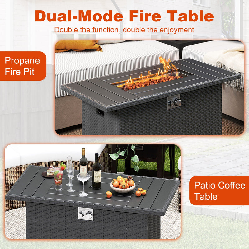 44.5 Inch Propane Fire Pit Table Rattan Gas 2-in-1 with Stainless Steel Burner by DirectDeals