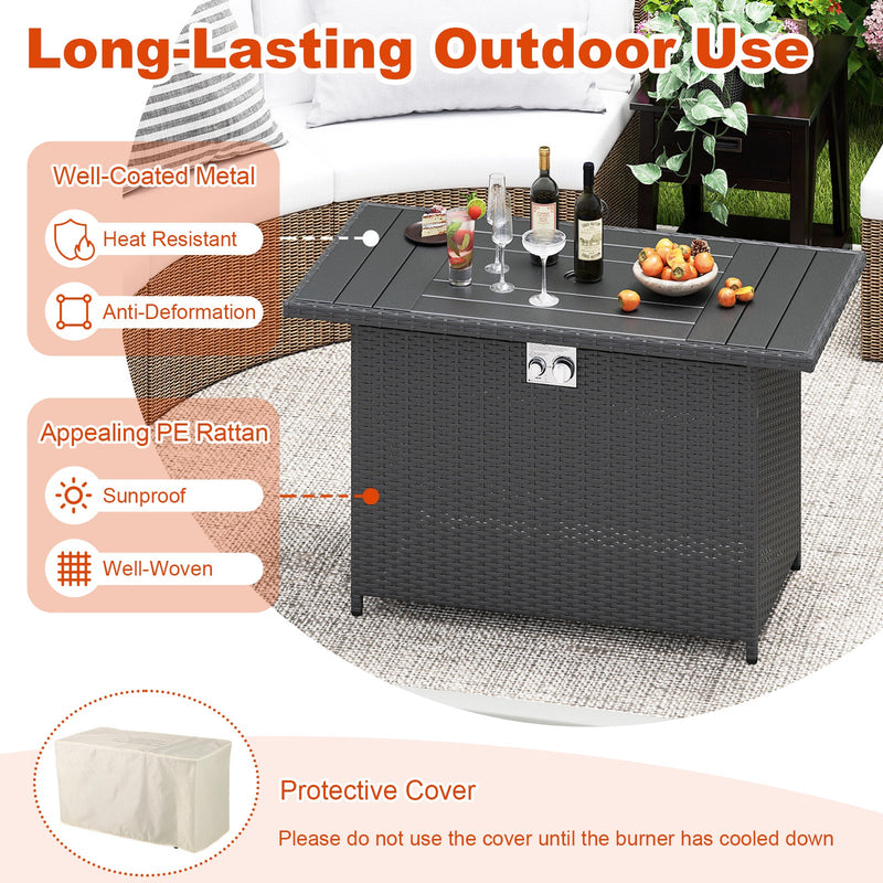 44.5 Inch Propane Fire Pit Table Rattan Gas 2-in-1 with Stainless Steel Burner by DirectDeals