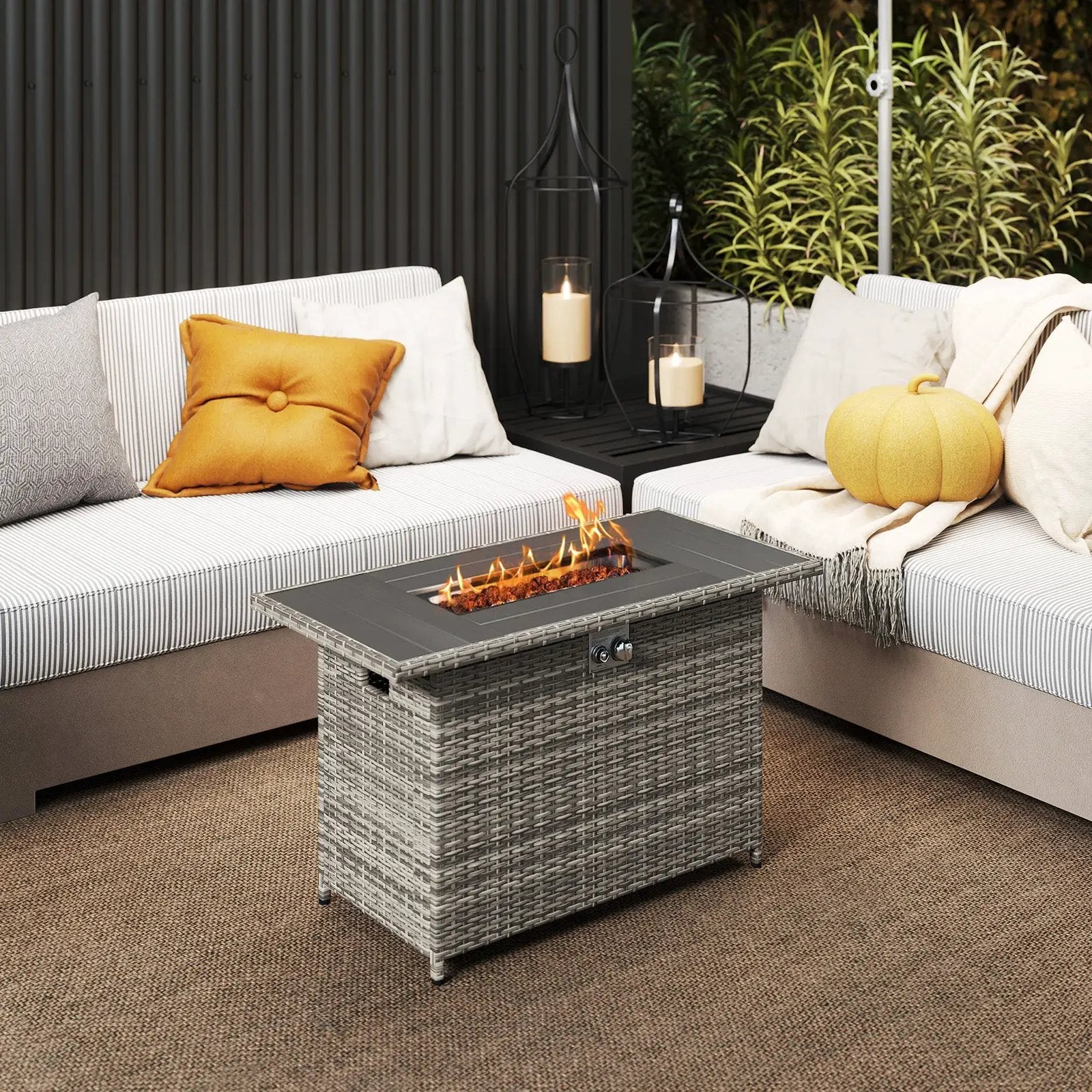 44.5 Inch Propane Fire Pit Table Rattan Gas 2-in-1 with Stainless Steel Burner by DirectDeals