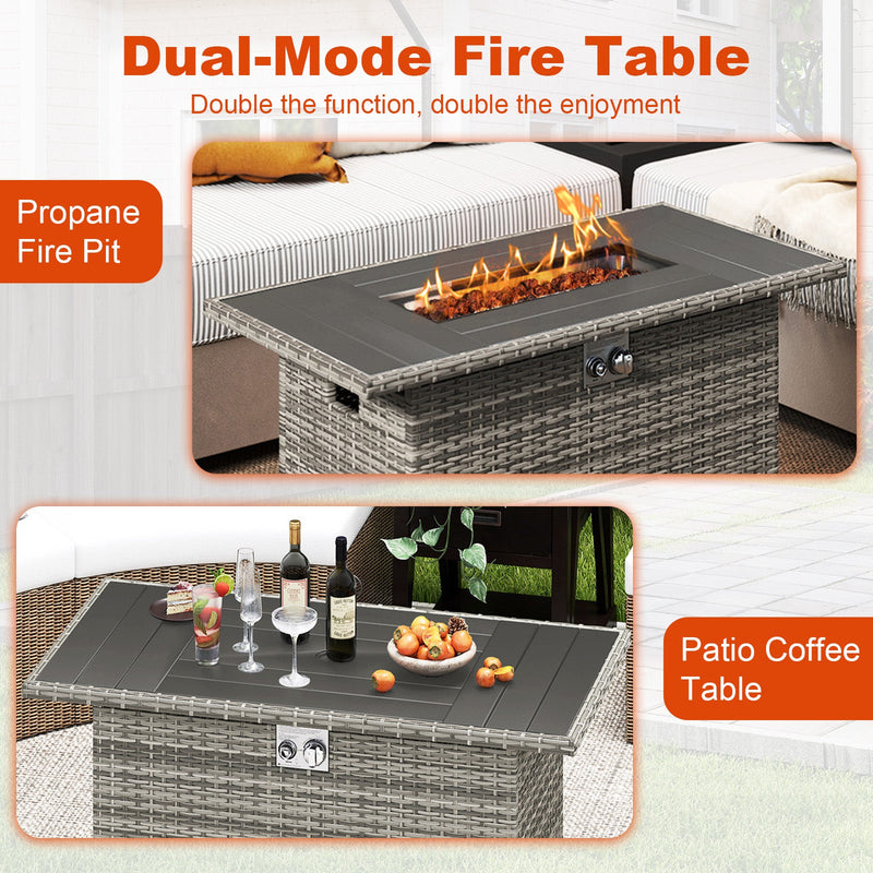 44.5 Inch Propane Fire Pit Table Rattan Gas 2-in-1 with Stainless Steel Burner by DirectDeals
