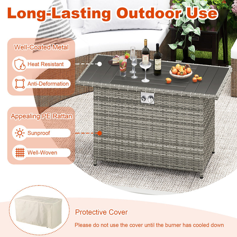 44.5 Inch Propane Fire Pit Table Rattan Gas 2-in-1 with Stainless Steel Burner by DirectDeals