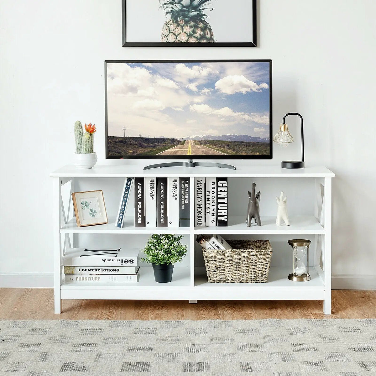 Wooden TV Stand Entertainment for TVs up to 55 Inch with X-Shaped Frame, photo 22 of 32