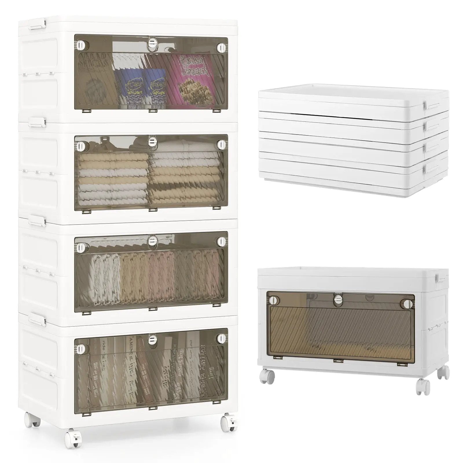 44 Gal 4-Pack Stackable Plastic Storage Bins with Lid for Bedroom Living Room-White by DirectDeals