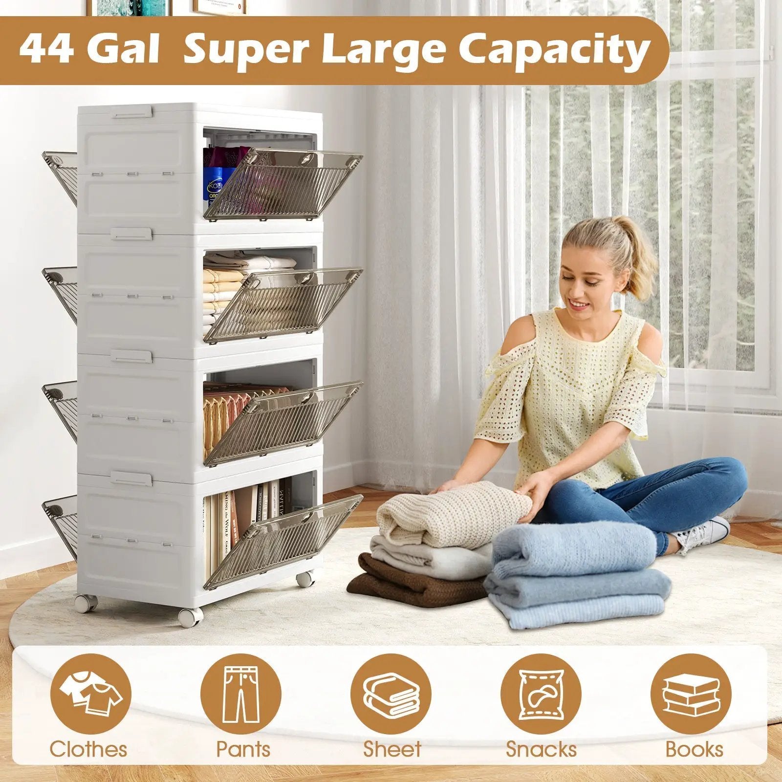 44 Gal 4-Pack Stackable Plastic Storage Bins with Lid for Bedroom Living Room-White by DirectDeals