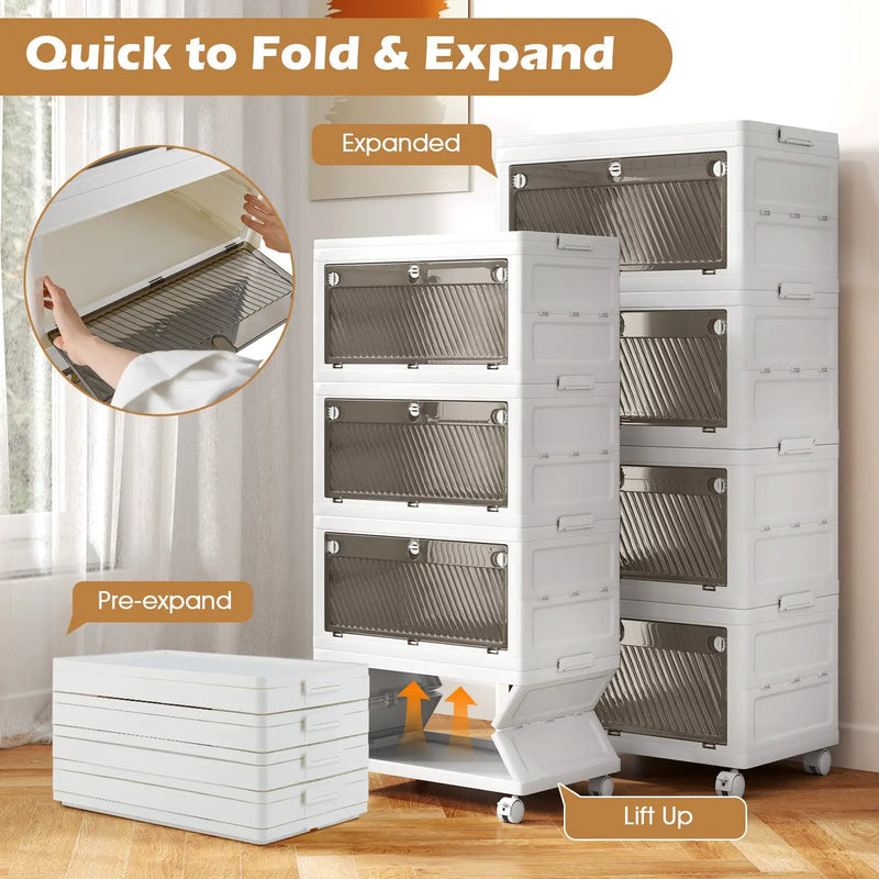 44 Gal 4-Pack Stackable Plastic Storage Bins with Lid for Bedroom Living Room-White by DirectDeals