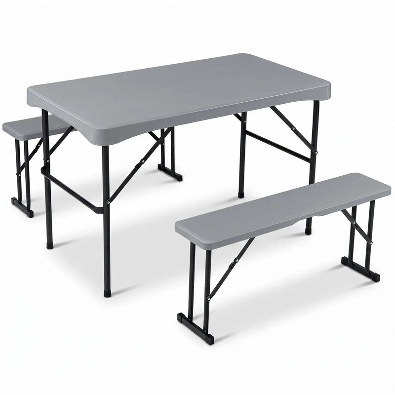 44" Folding Picnic Table Set with 2 Benches HDPE by DirectDeals