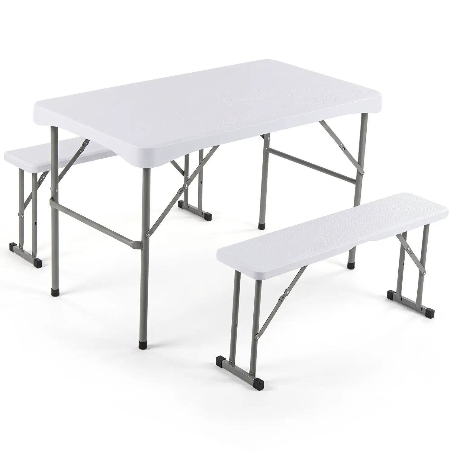 44" Folding Picnic Table Set with 2 Benches HDPE by DirectDeals