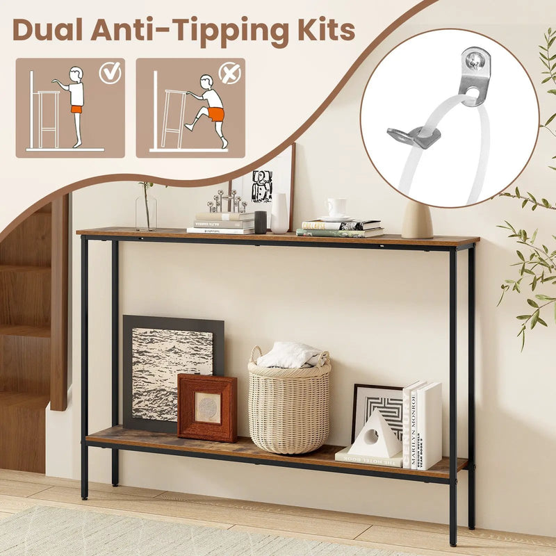 44 Inch Console Table with Shelf with Dual Anti-Tipping Kits by DirectDeals