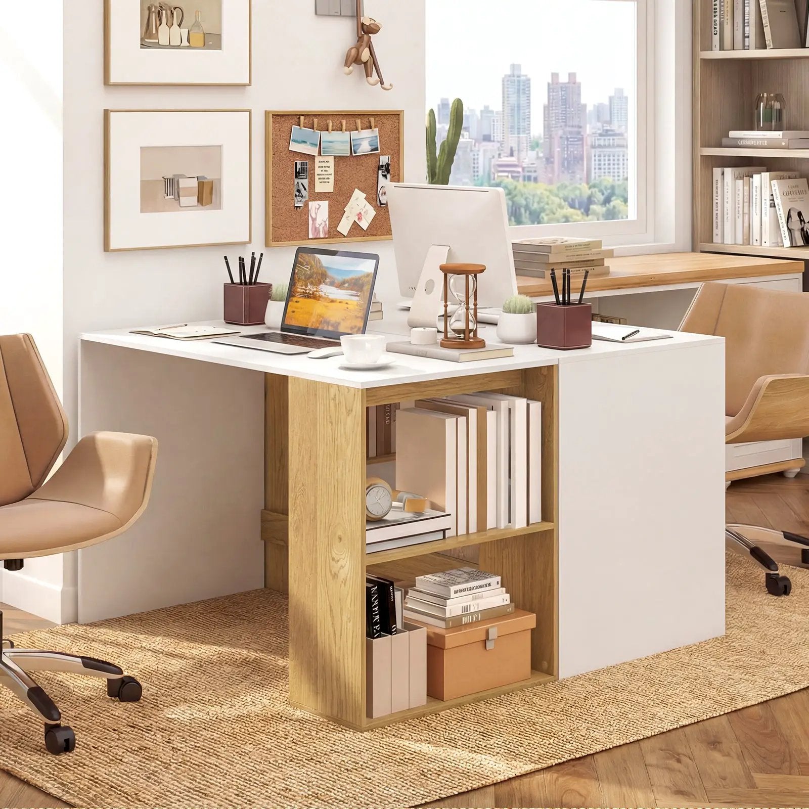 44 Inch Wooden Computer Desk with Bookshelf for Small Space by DirectDeals