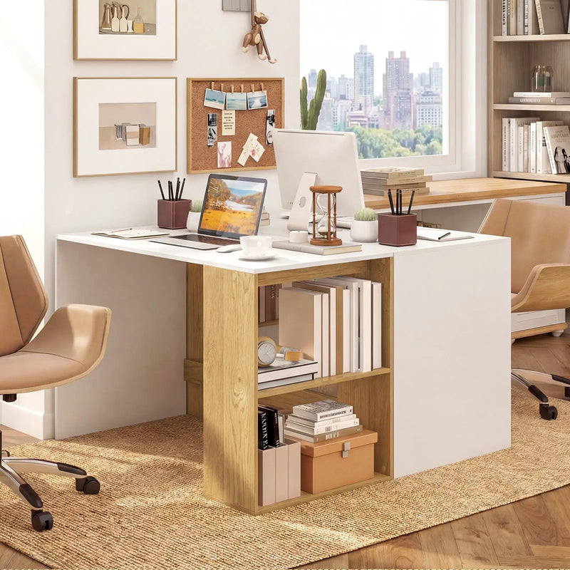 44 Inch Wooden Computer Desk with Bookshelf for Small Space by DirectDeals