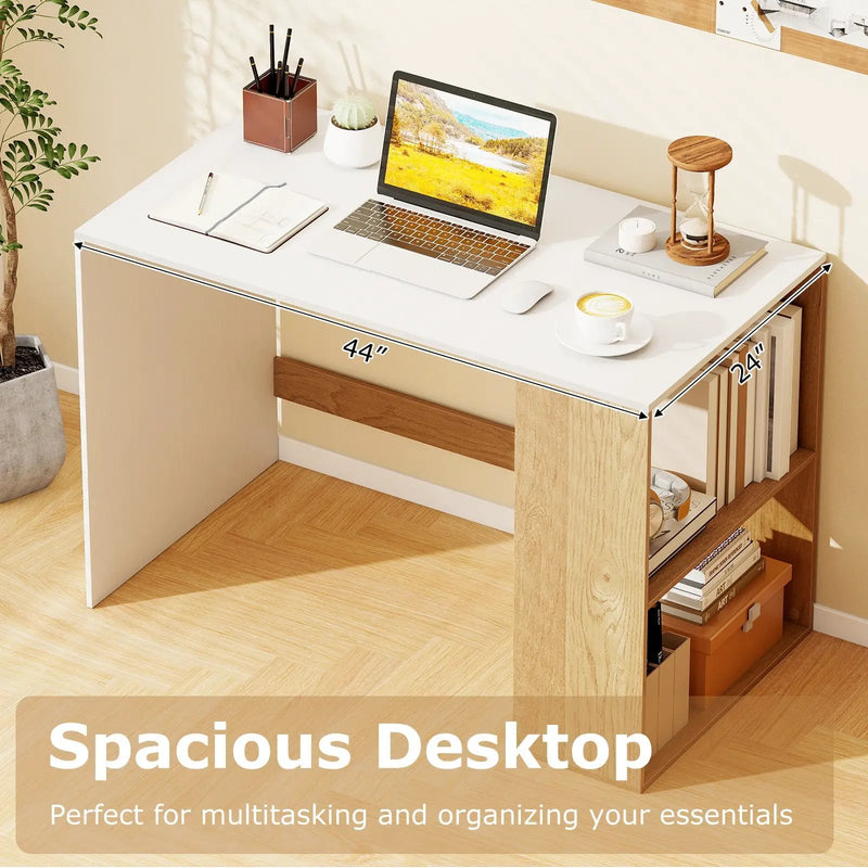 44 Inch Wooden Computer Desk with Bookshelf for Small Space by DirectDeals