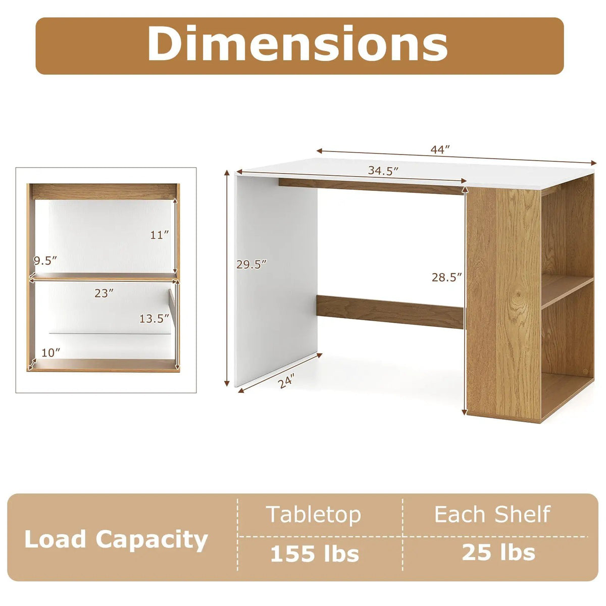 44 Inch Wooden Computer Desk with Bookshelf for Small Space, photo 8 of 16