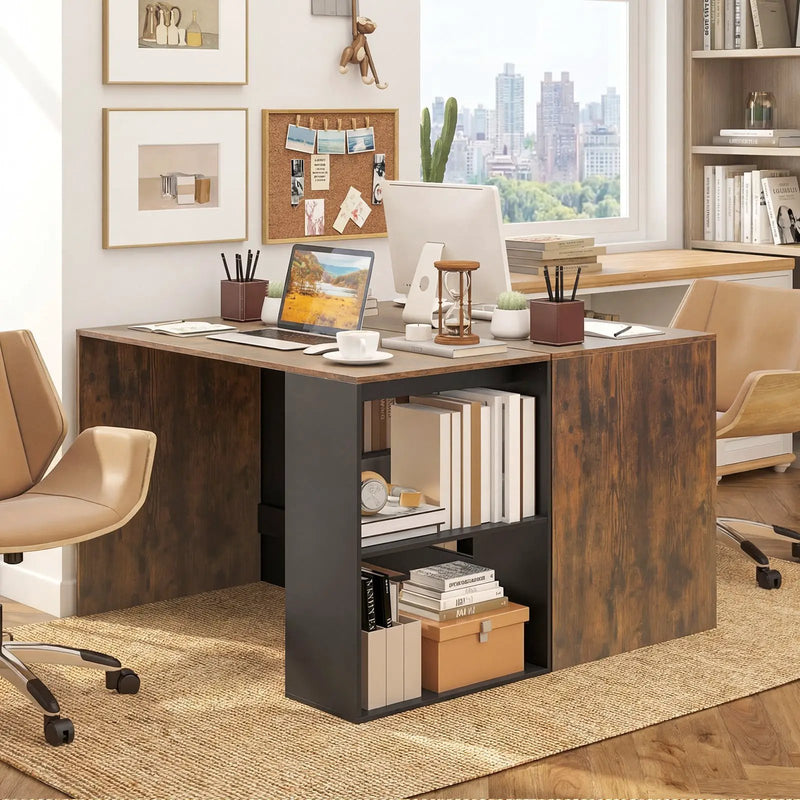 44 Inch Wooden Computer Desk with Bookshelf for Small Space by DirectDeals