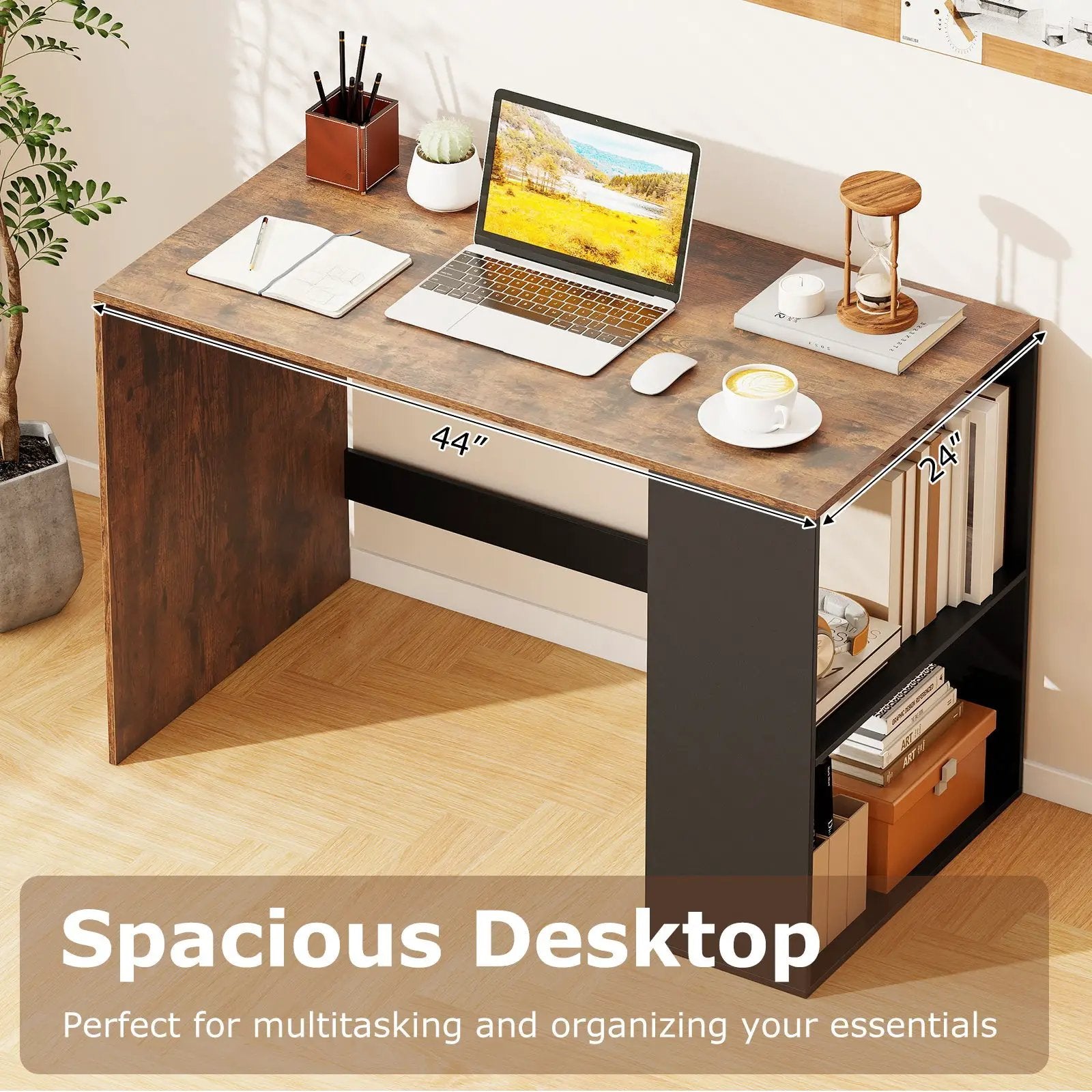 44 Inch Wooden Computer Desk with Bookshelf for Small Space by DirectDeals