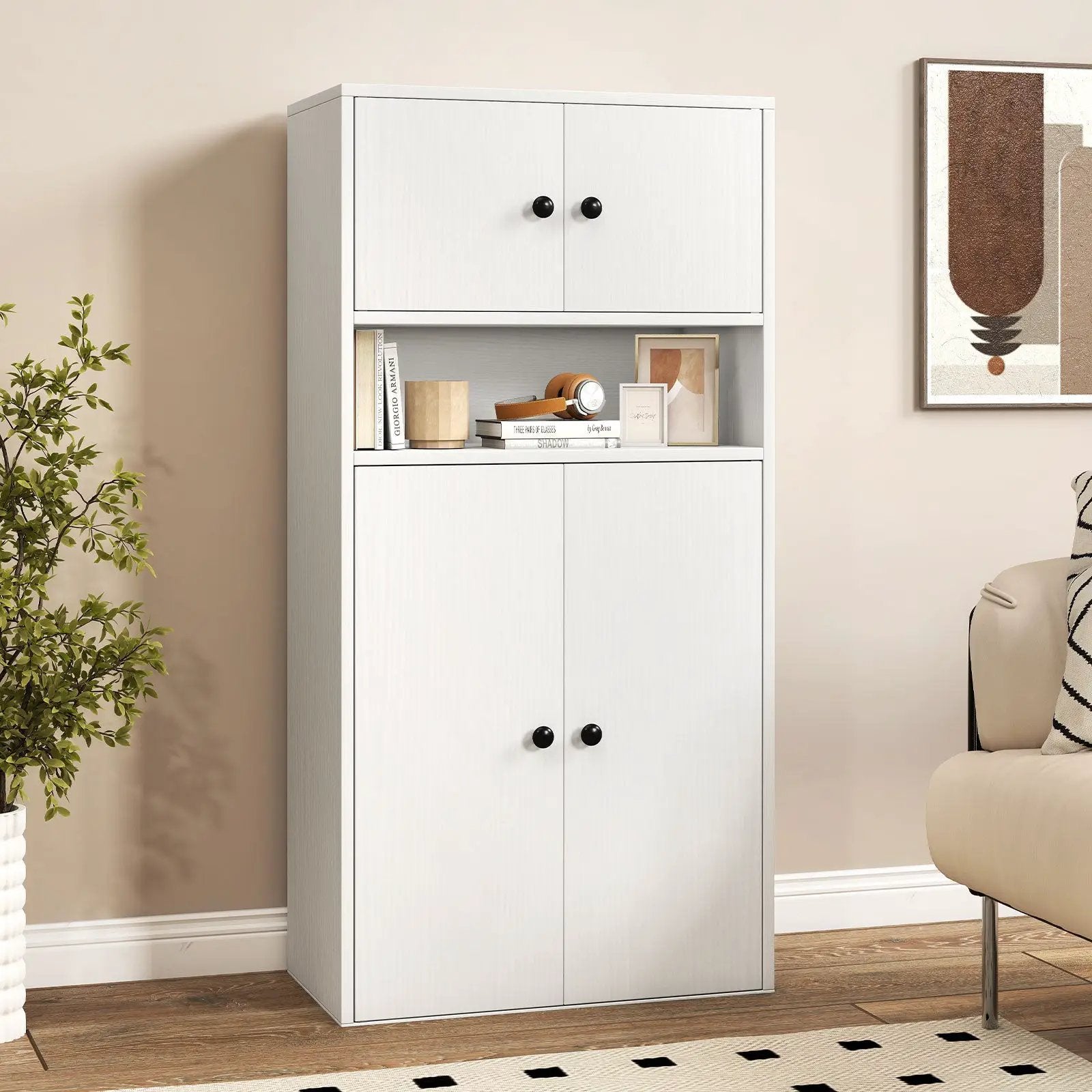 44 Inches Tall Bookshelf with Doors and Adjustable Shelf by DirectDeals