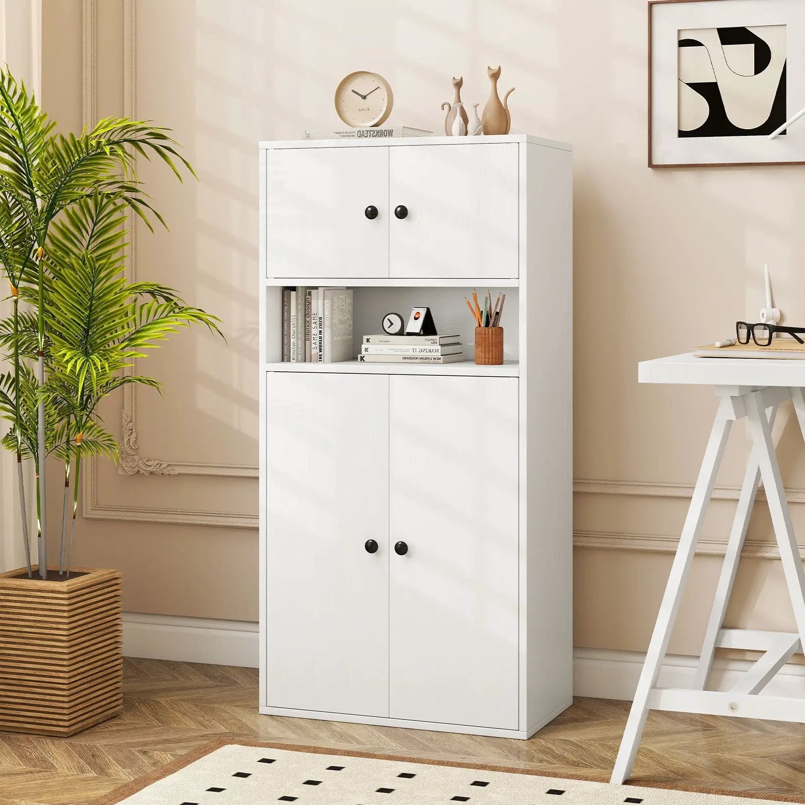 44 Inches Tall Bookshelf with Doors and Adjustable Shelf by DirectDeals