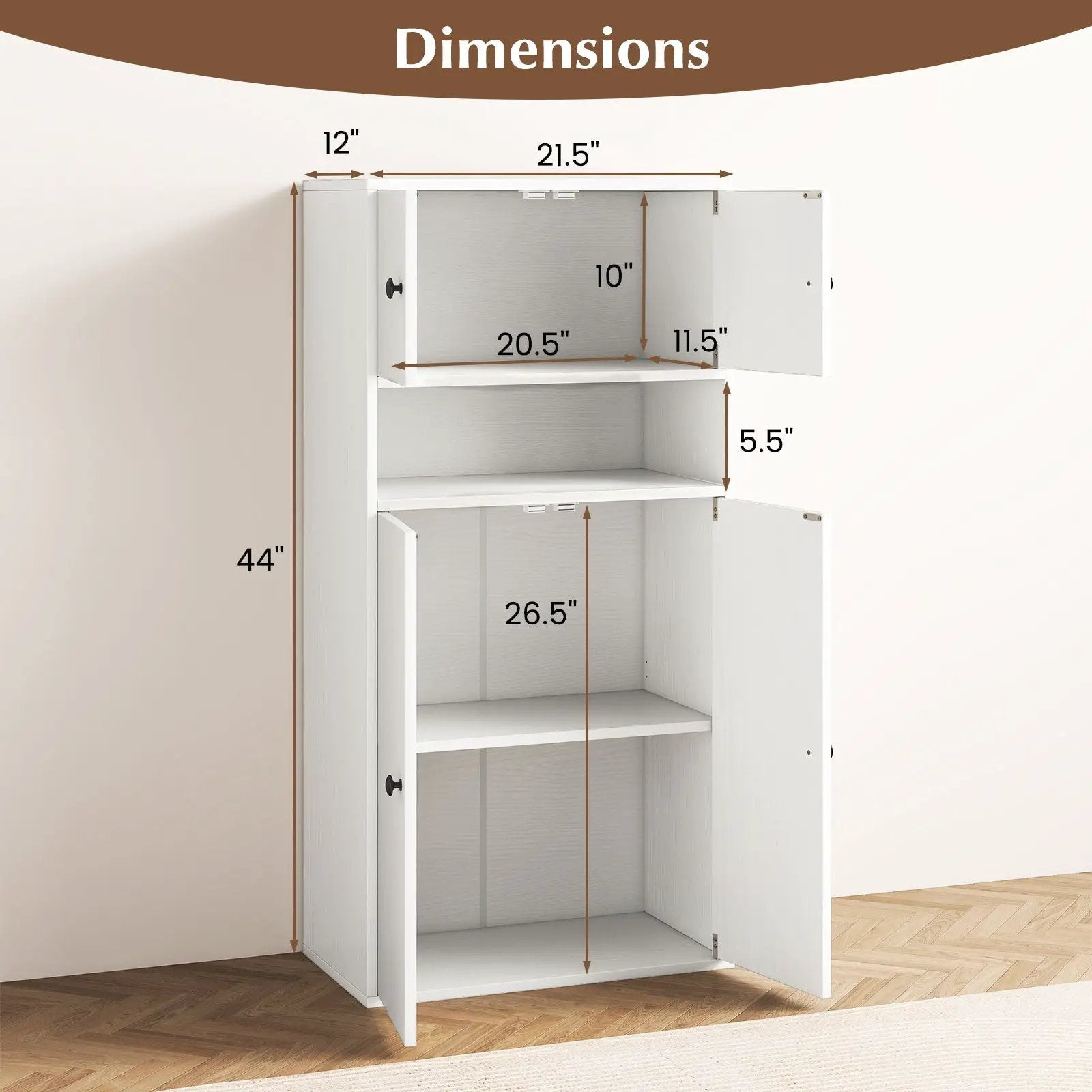 44 Inches Tall Bookshelf with Doors and Adjustable Shelf by DirectDeals