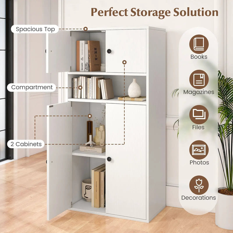 44 Inches Tall Bookshelf with Doors and Adjustable Shelf by DirectDeals