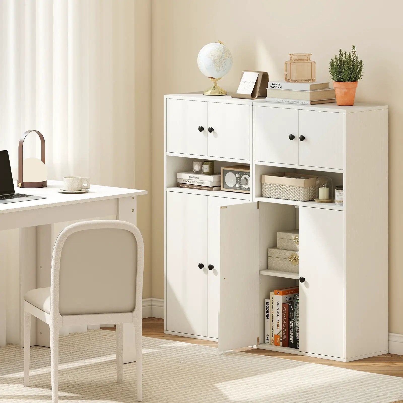 44 Inches Tall Bookshelf with Doors and Adjustable Shelf by DirectDeals