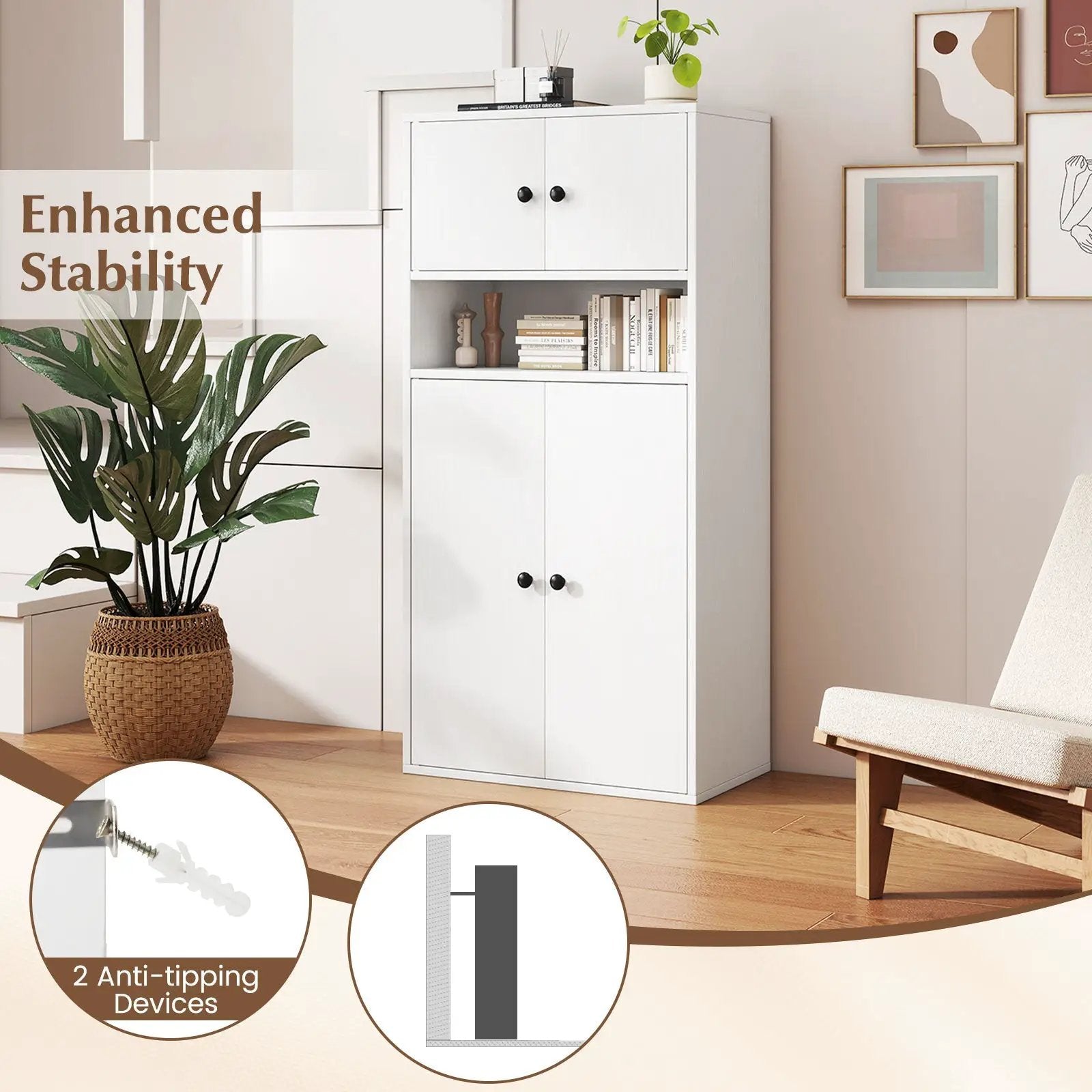 44 Inches Tall Bookshelf with Doors and Adjustable Shelf by DirectDeals