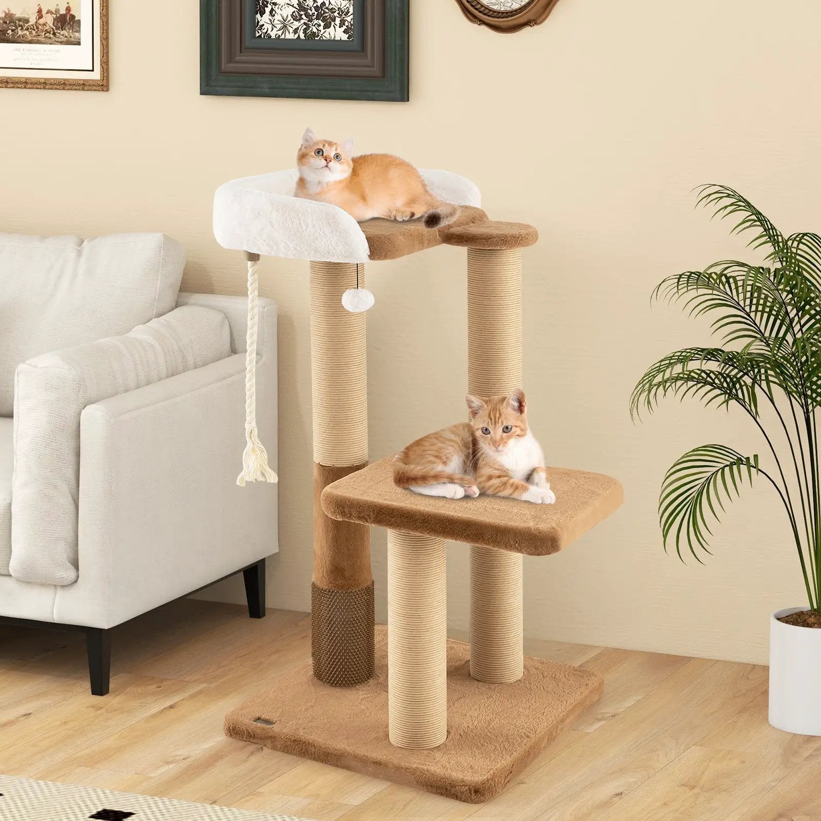 44 Inches Modern Cat Tree for Indoor Cats with Plush Padded Perch and Dangling Ball-Coffee by DirectDeals