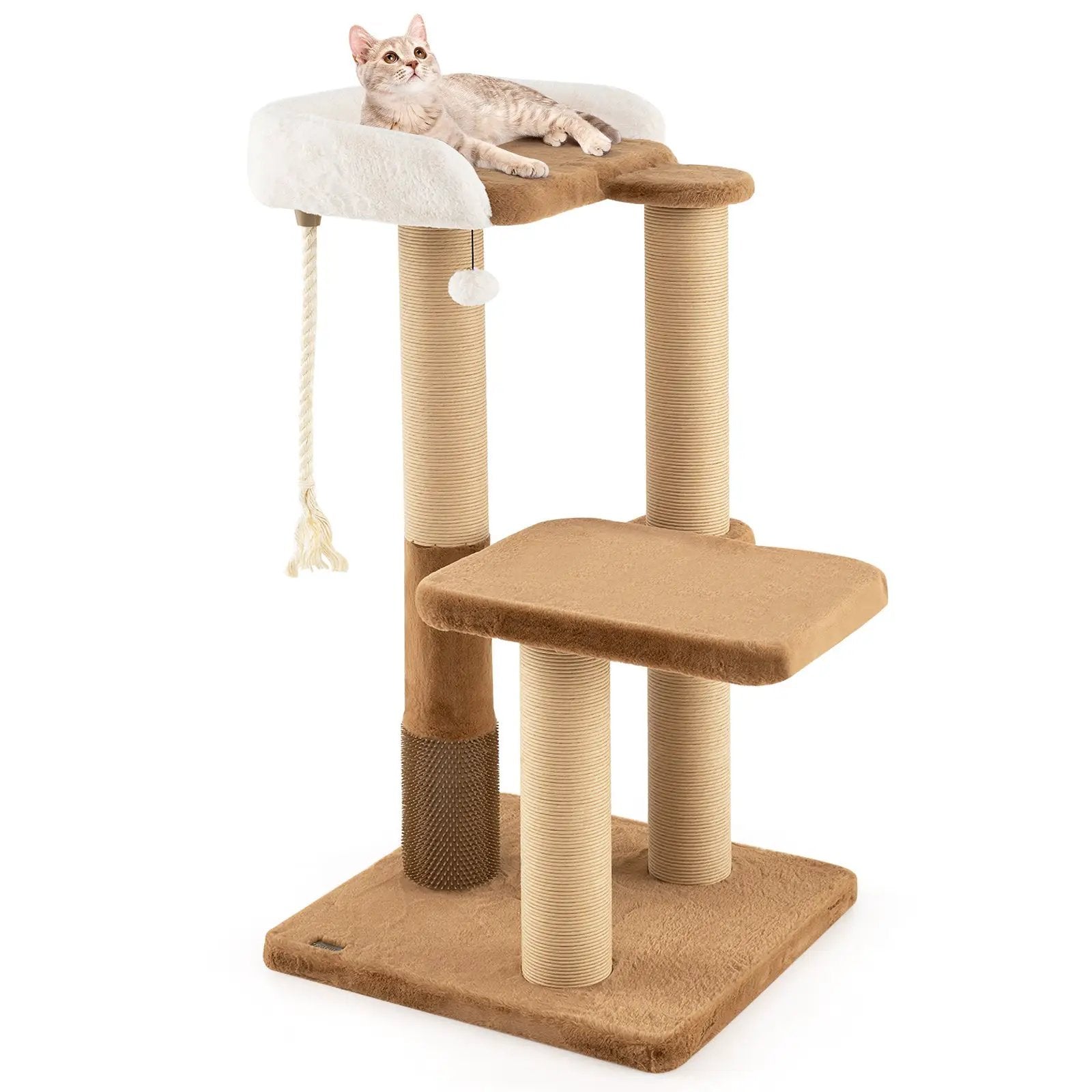 44 Inches Modern Cat Tree for Indoor Cats with Plush Padded Perch and Dangling Ball-Coffee by DirectDeals