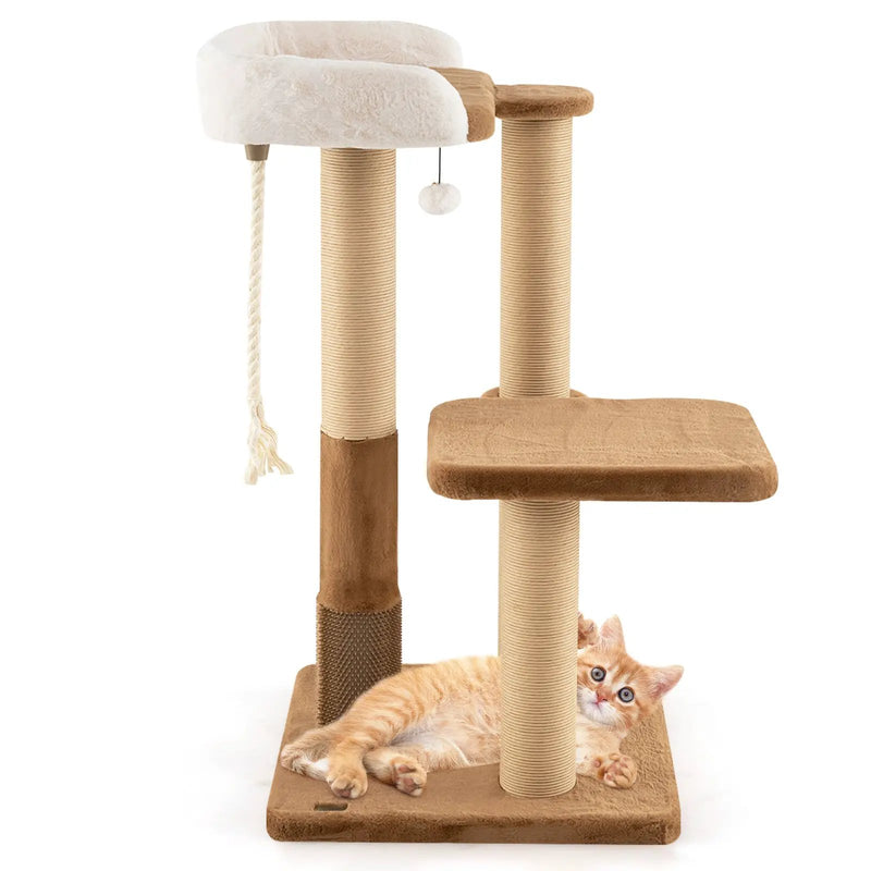 44 Inches Modern Cat Tree for Indoor Cats with Plush Padded Perch and Dangling Ball-Coffee by DirectDeals